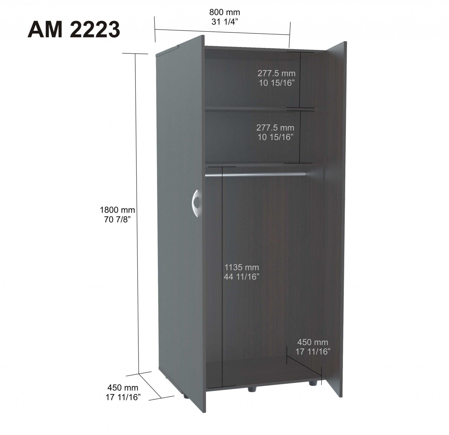 HomeRoots Wood Wardrobe With 2 Doors in Espresso Finish Finish