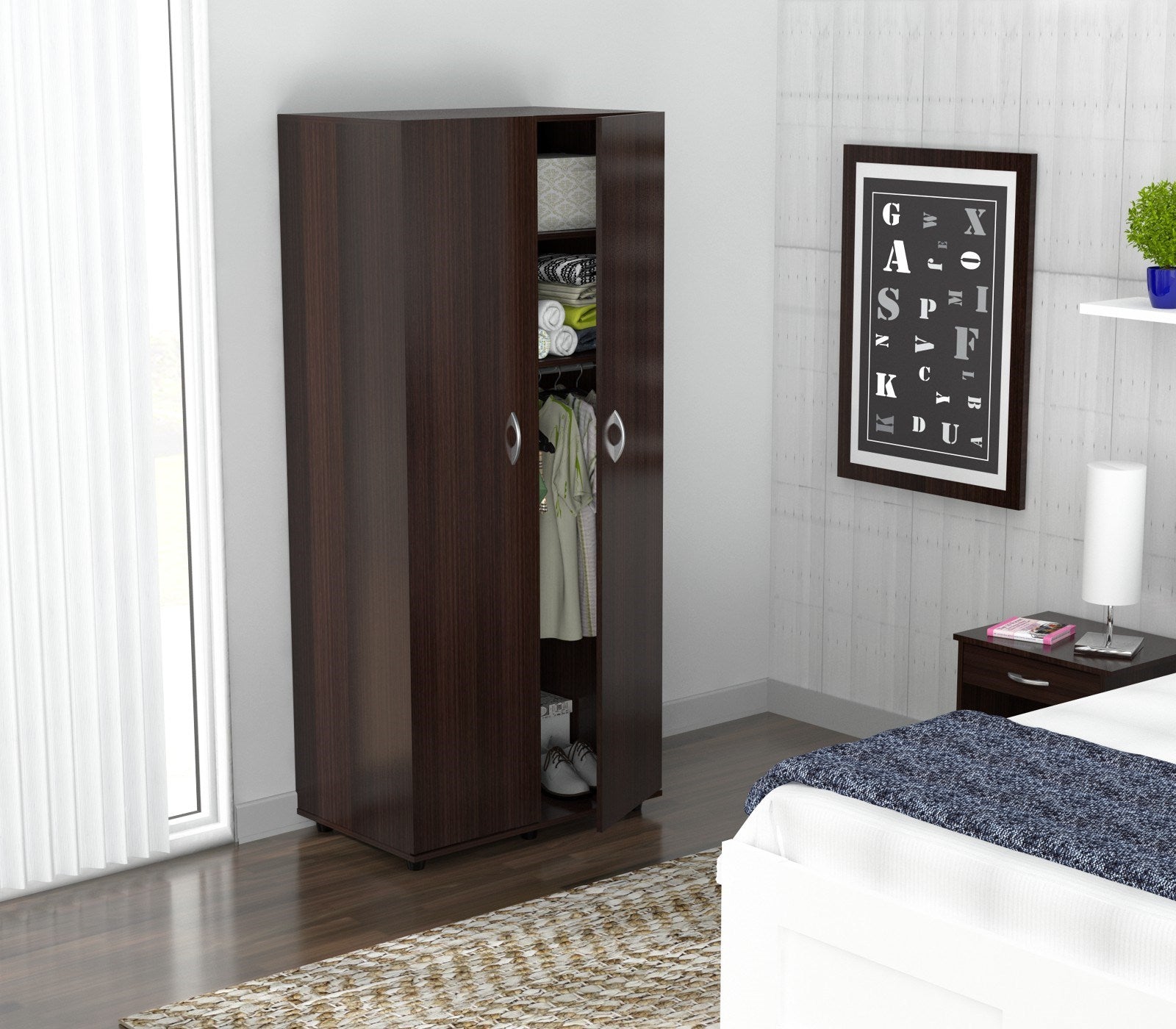 HomeRoots Wood Wardrobe With 2 Doors in Espresso Finish Finish