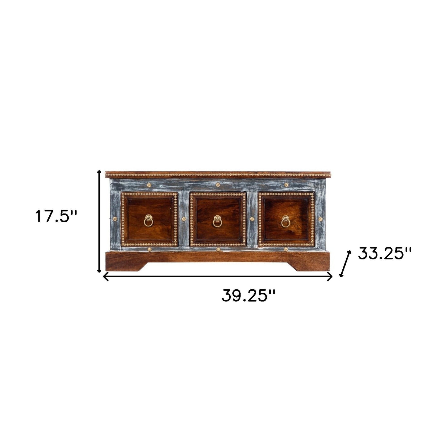 HomeRoots Wood and Hand Painted Storage Coffee Table in Brown Finish