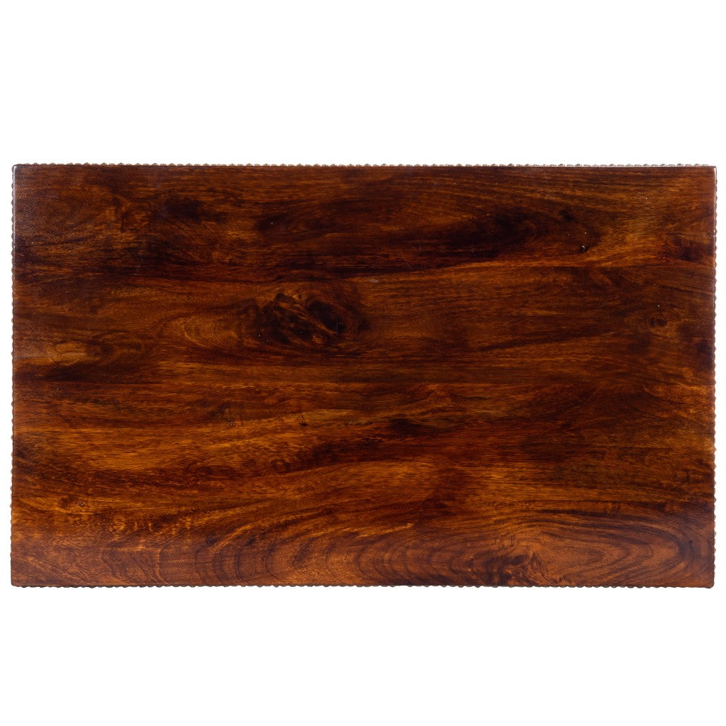 HomeRoots Wood and Hand Painted Storage Coffee Table in Brown Finish