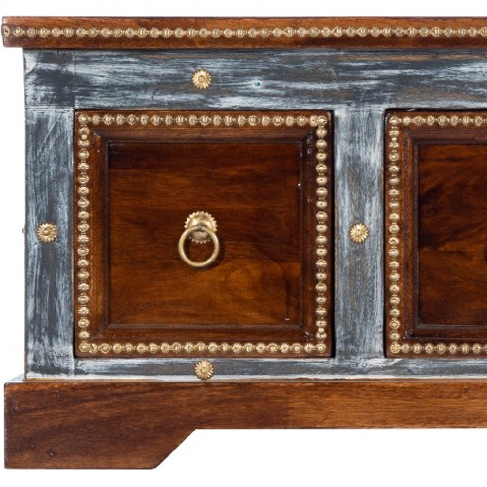 HomeRoots Wood and Hand Painted Storage Coffee Table in Brown Finish