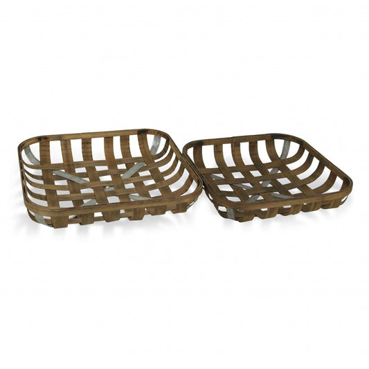HomeRoots Wood and Metal Lattice Weave Baskets in Set of 2