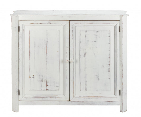 HomeRoots Wooden 2-Door Accent Cabinet in Distressed White Finish