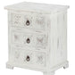 HomeRoots Wooden Carved 3 Drawer Cabinet in Distressed White Finish