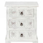 HomeRoots Wooden Carved 3 Drawer Cabinet in Distressed White Finish