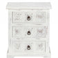 HomeRoots Wooden Carved 3 Drawer Cabinet in Distressed White Finish