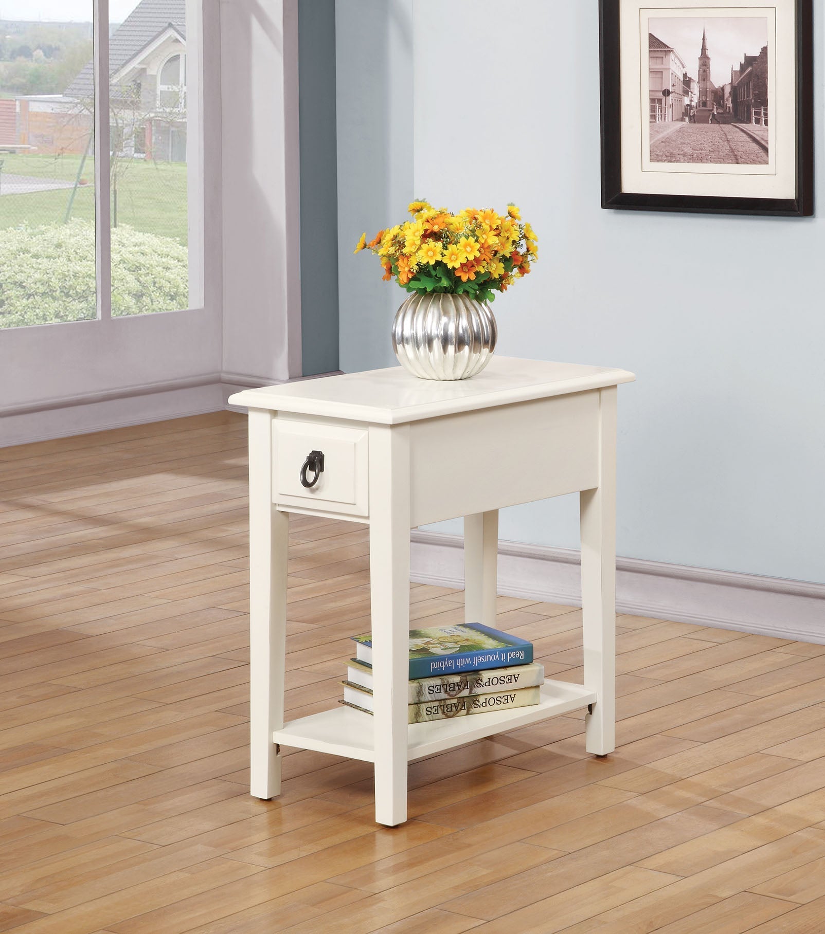 HomeRoots Wooden Magazine Rack Side Table in Cottage White Finish
