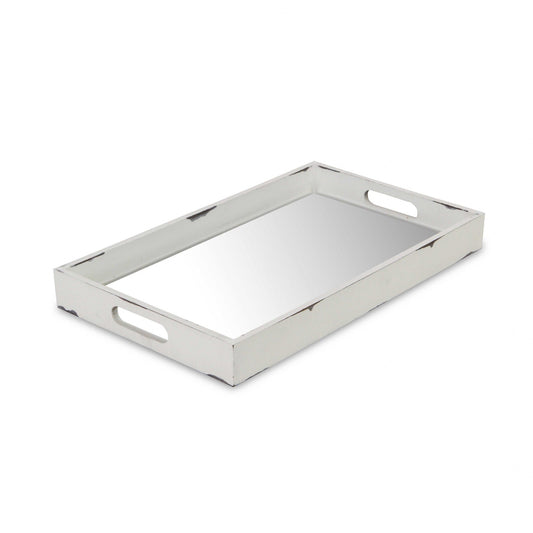 HomeRoots Wooden Mirrored Serving Tray in White Finish