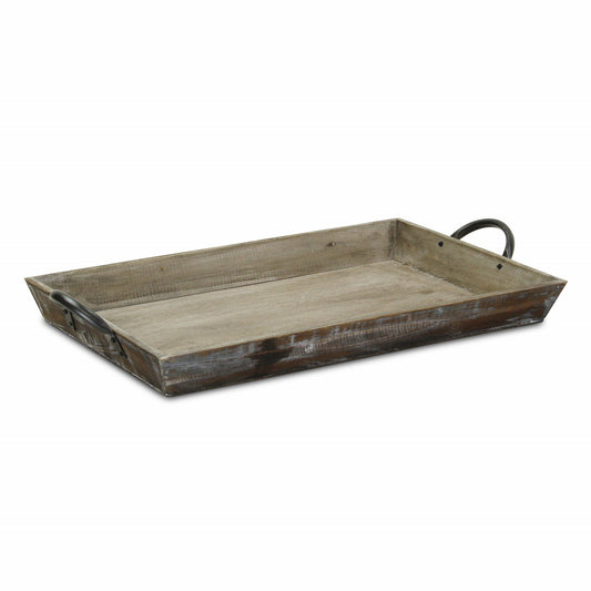 HomeRoots Wooden Serving Tray With Metal Handles