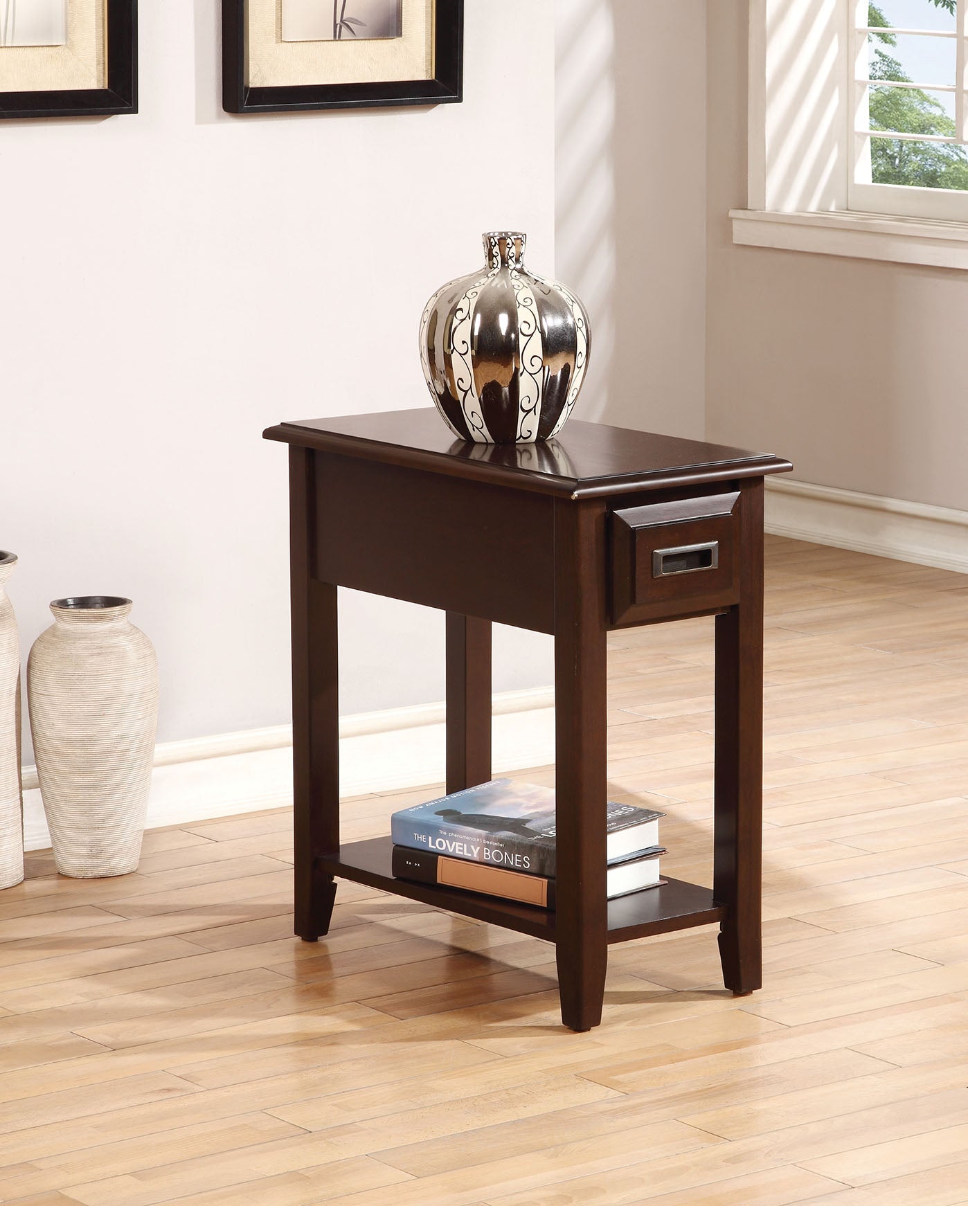 HomeRoots Wooden Side Table With Dark Cherry Finish