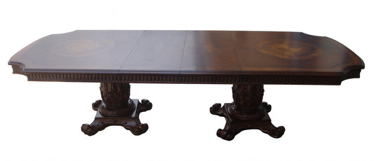 HomeRoots Wooden Top Cherry Dining Table With Wood carving details