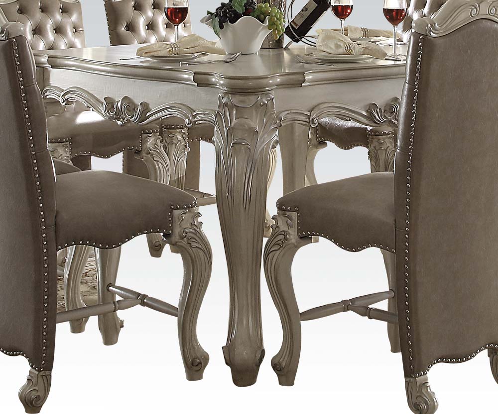 HomeRoots Wooden Top With Decorative Base With Oversized Scrolled Feet Counter Height Table in Bone White Finish