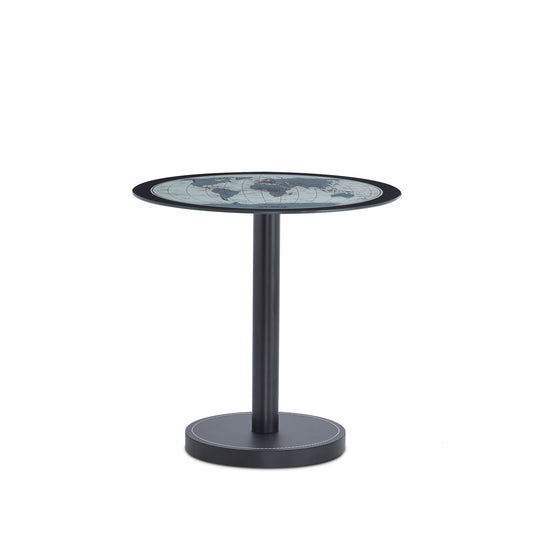 HomeRoots World Map Black Leather Side Table
