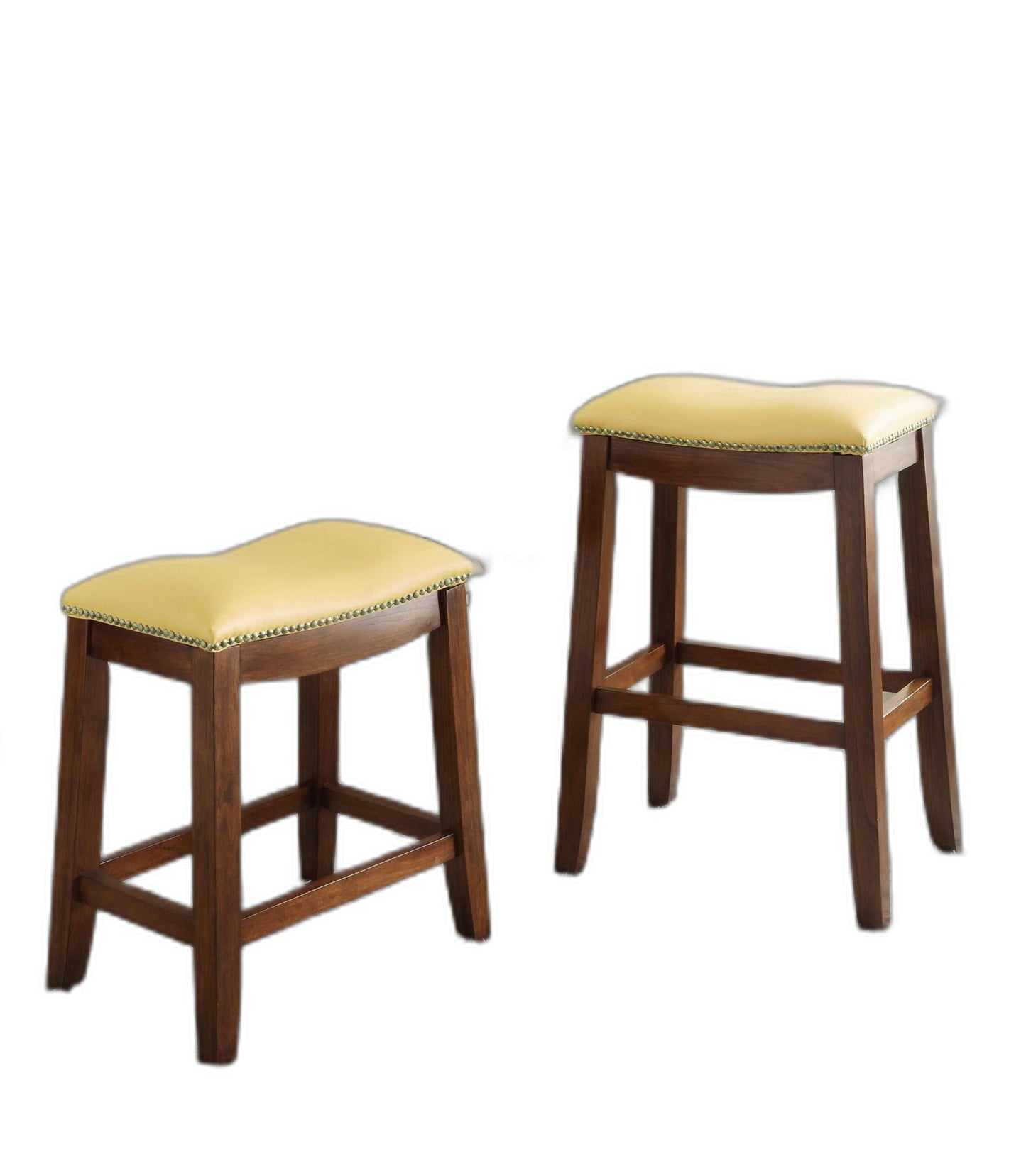 HomeRoots Yellow PU & Oak Bar Stool, Set of 2