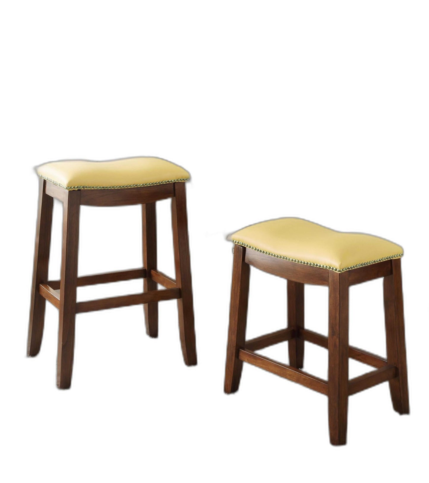 HomeRoots Yellow PU & Oak Bar Stool, Set of 2