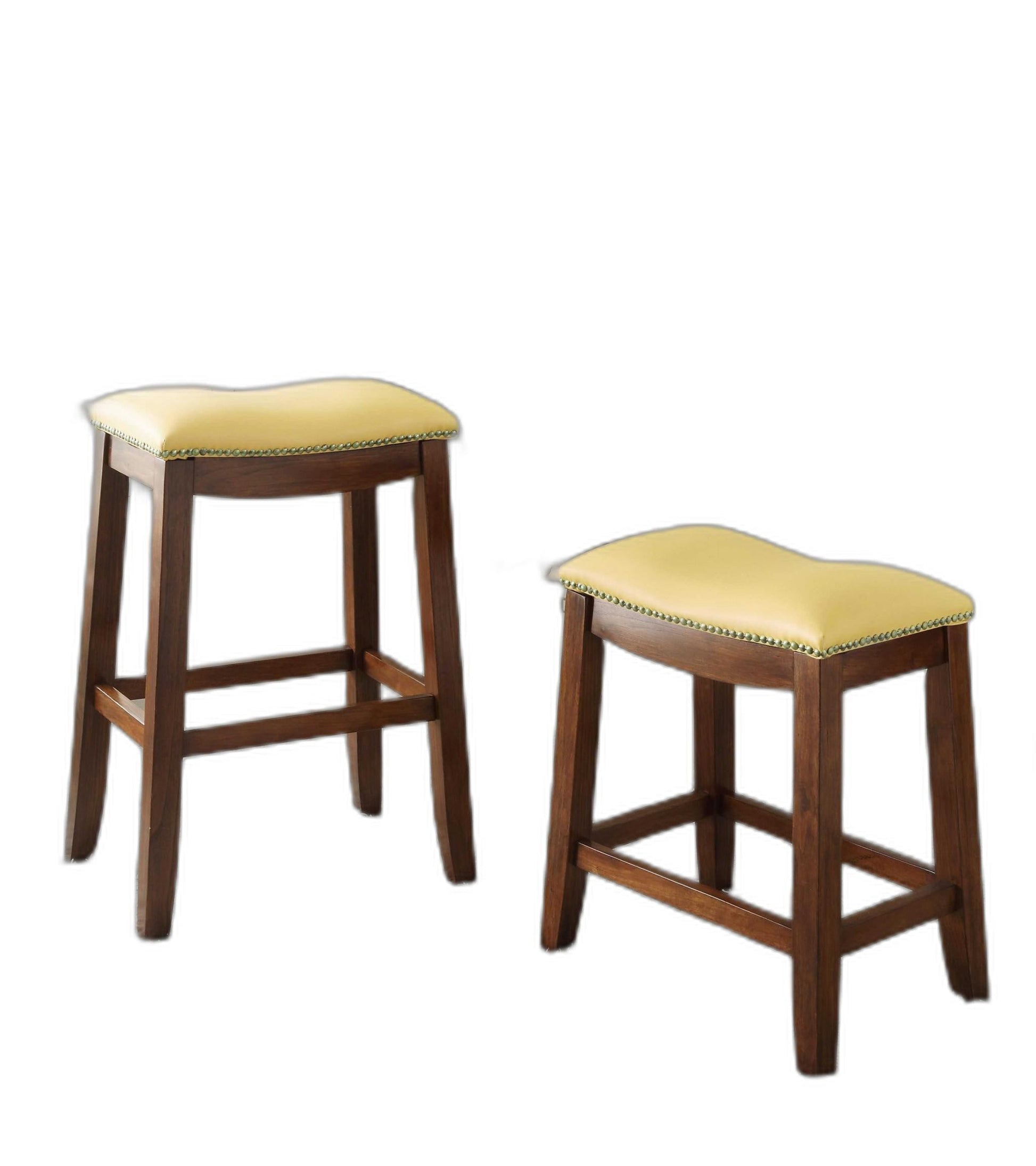HomeRoots Yellow PU & Oak Bar Stool, Set of 2