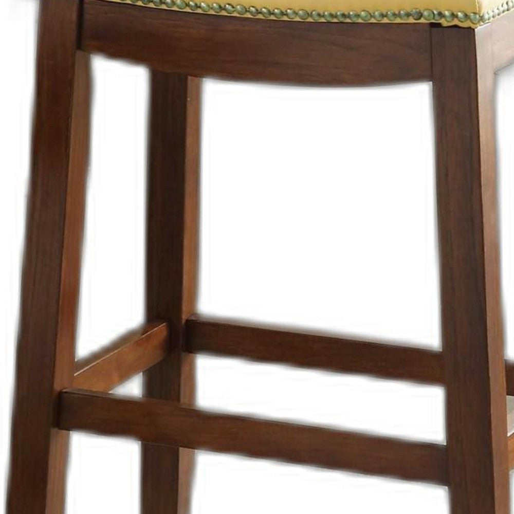 HomeRoots Yellow PU & Oak Bar Stool, Set of 2
