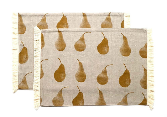 HomeRoots Yellow Pear Pattern Placemats And Matching Napkins in Set of Four