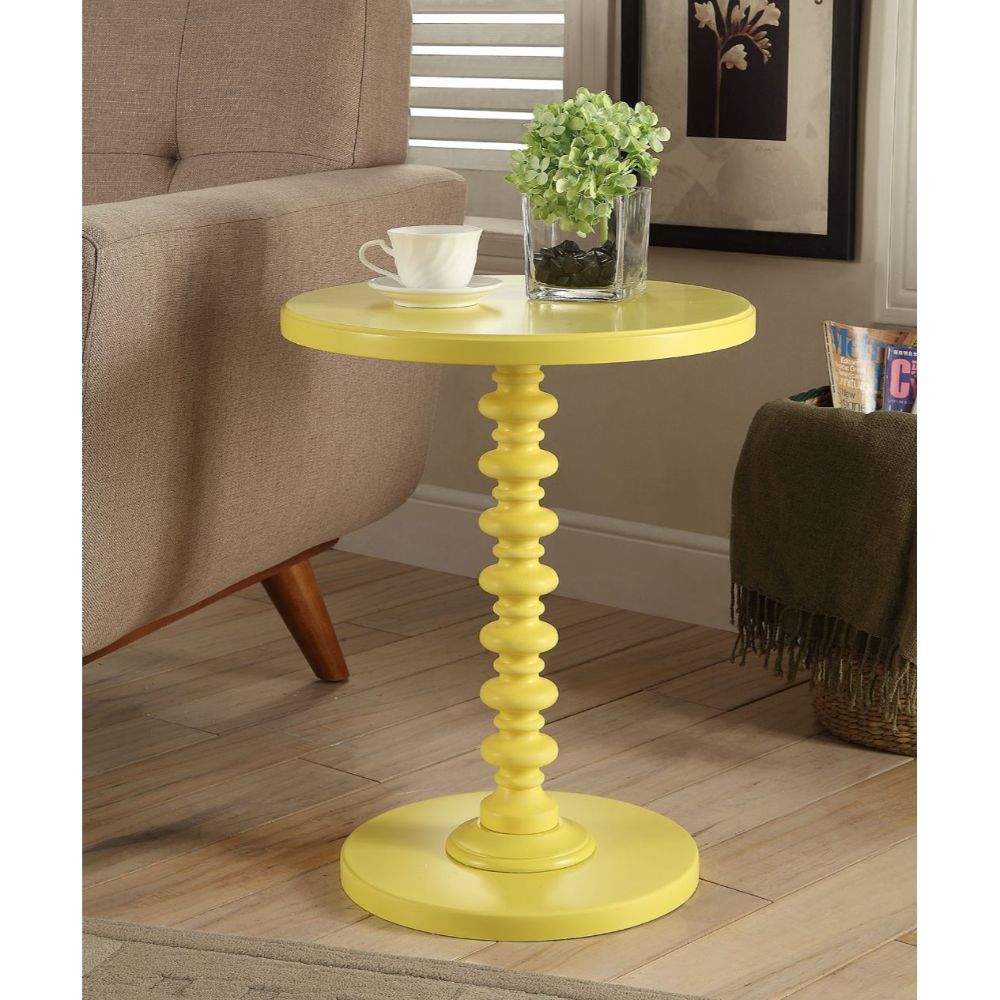 HomeRoots Yellow Solid Wooden Spindle Side Table