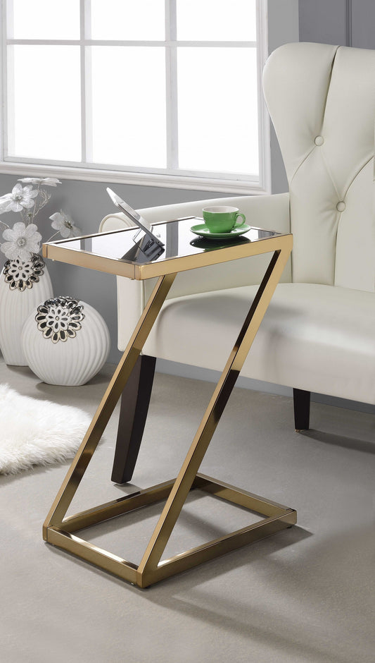 HomeRoots Z-Shape Gold Frosted Glass Side Table