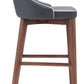 HomeRoots with White Piping and Walnut Bar Chair in Dark Gray Finish