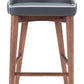 HomeRoots with White Piping and Walnut Bar Chair in Dark Gray Finish