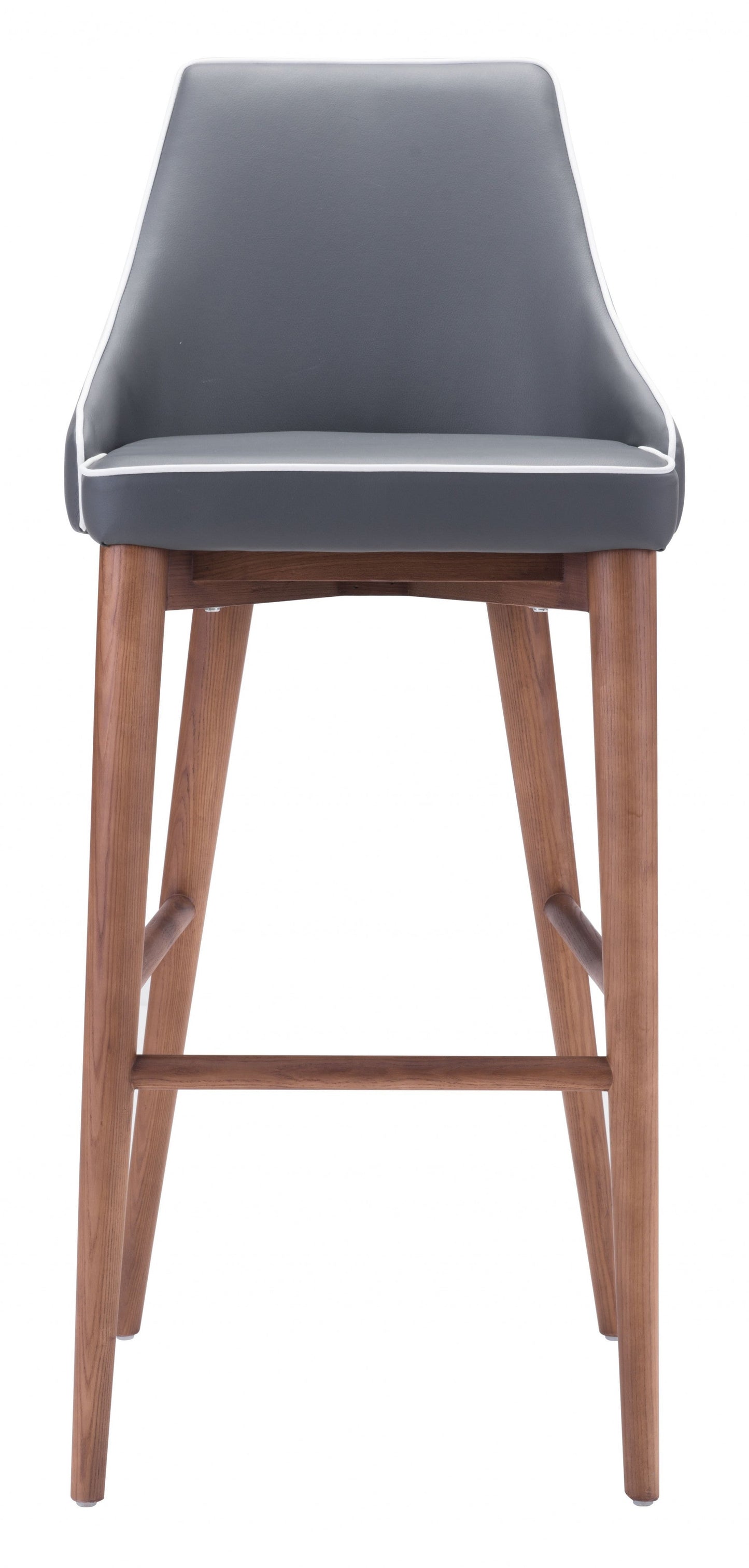 HomeRoots with White Piping and Walnut Bar Chair in Dark Gray Finish