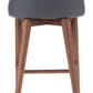 HomeRoots with White Piping and Walnut Bar Chair in Dark Gray Finish