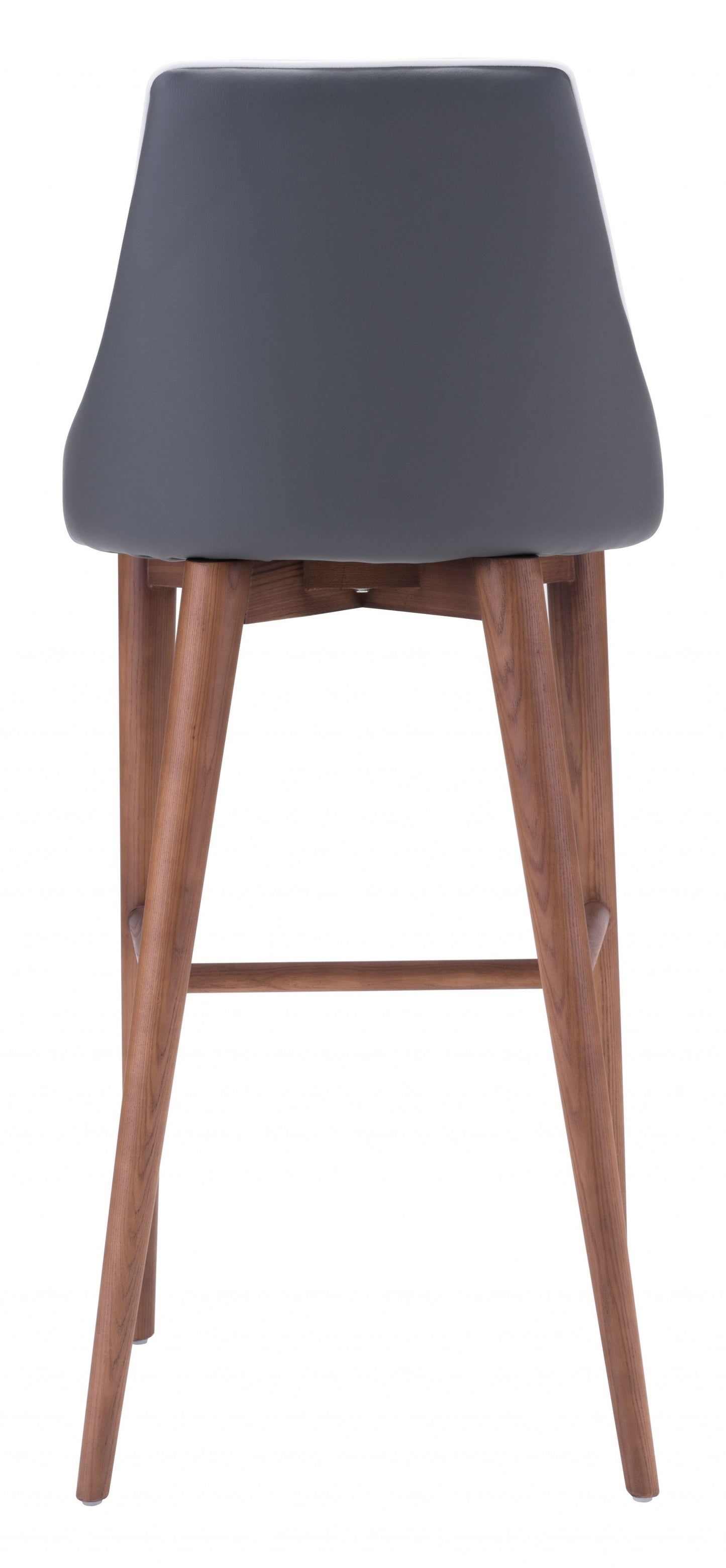 HomeRoots with White Piping and Walnut Bar Chair in Dark Gray Finish