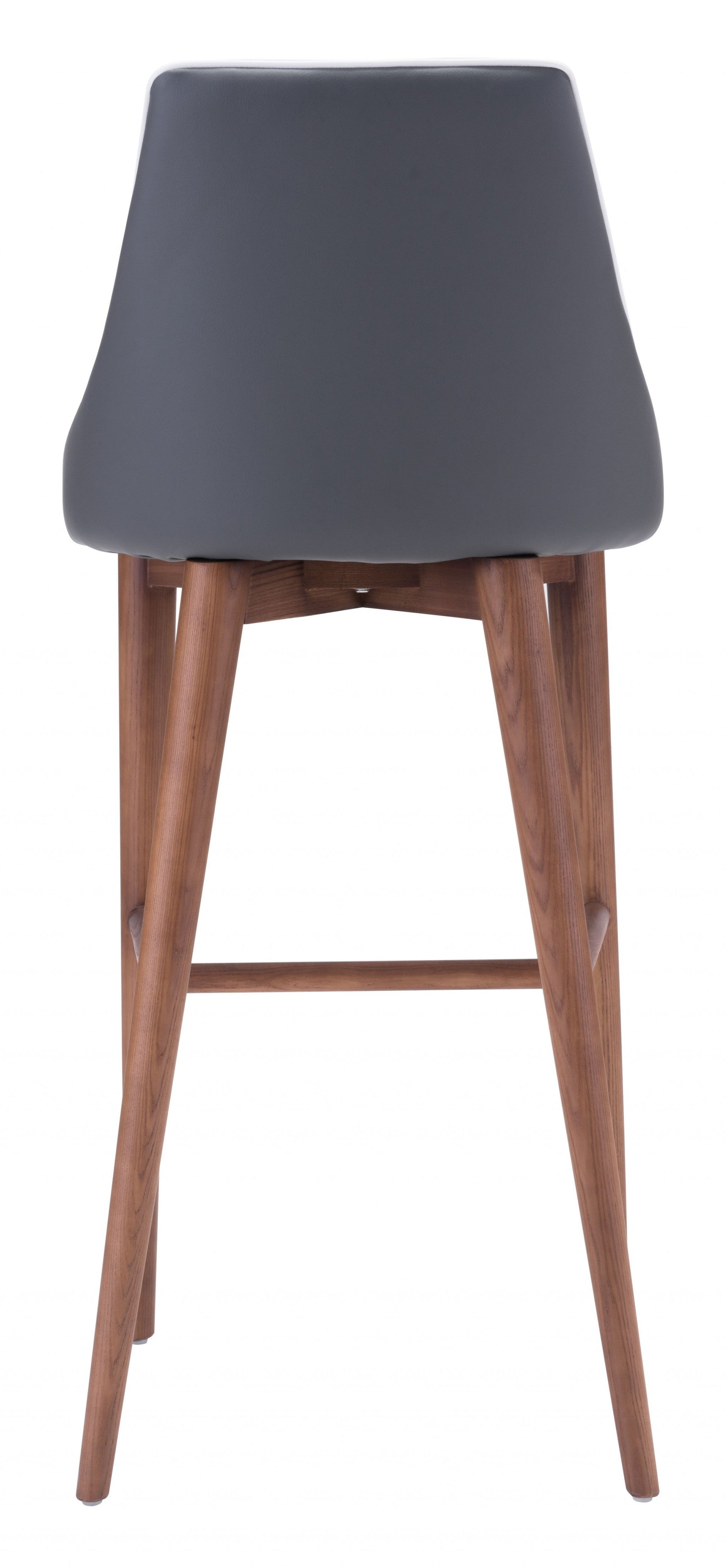 HomeRoots with White Piping and Walnut Bar Chair in Dark Gray Finish