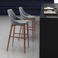 HomeRoots with White Piping and Walnut Bar Chair in Dark Gray Finish