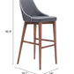 HomeRoots with White Piping and Walnut Bar Chair in Dark Gray Finish