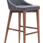 HomeRoots with White Piping and Walnut Bar Chair in Dark Gray Finish