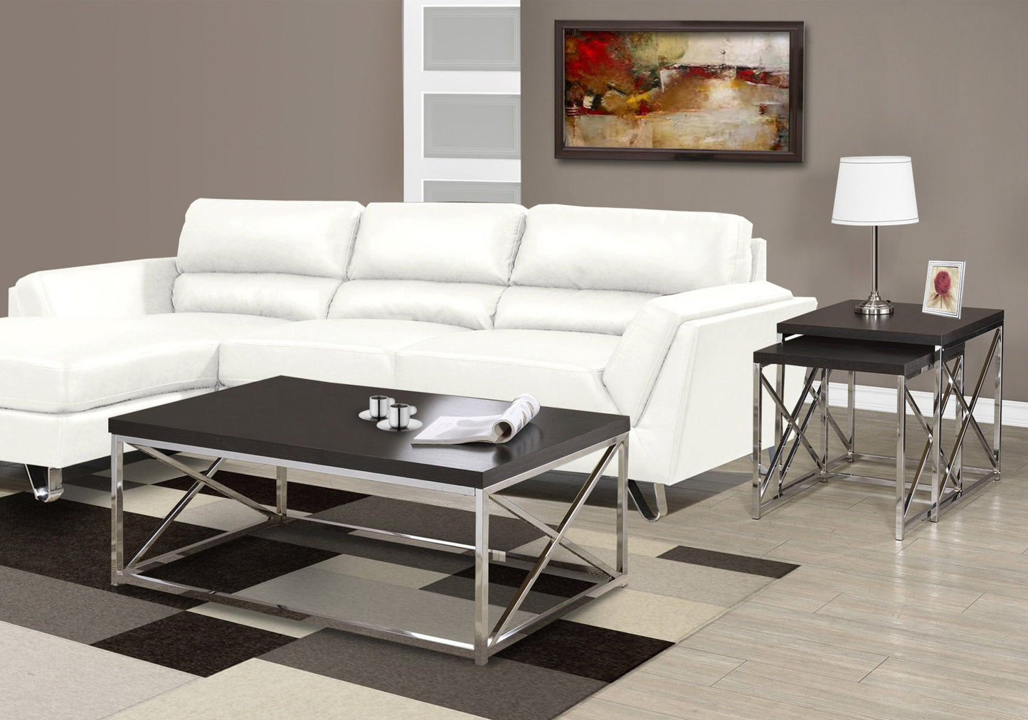 HomeRoots x Trestle Cappuccino and Chrome Coffee Table