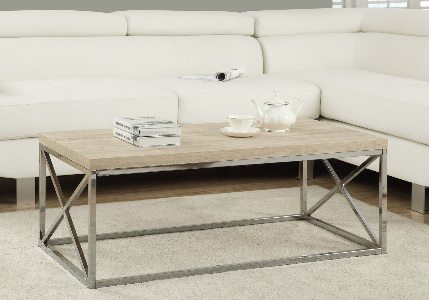 HomeRoots x Trestle Light Natural and Chrome Coffee Table