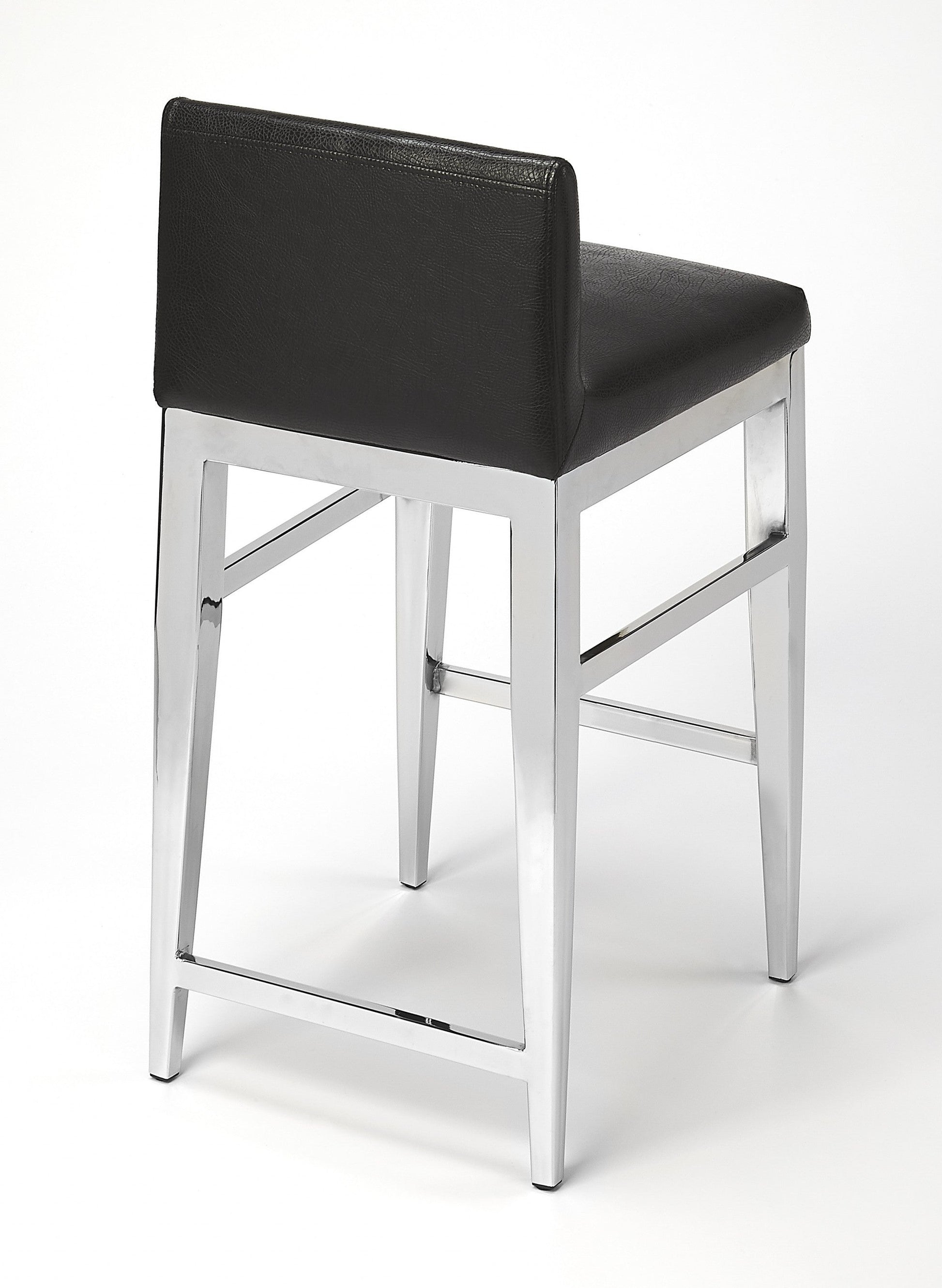 Homeroots Faux Leather Counter Stool With Stainless Steel and Black Finish