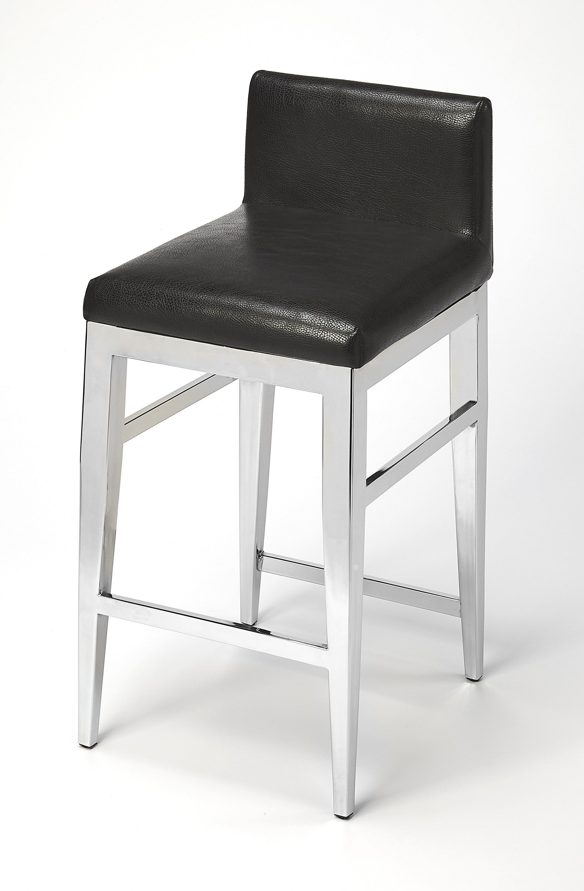 Homeroots Faux Leather Counter Stool With Stainless Steel and Black Finish