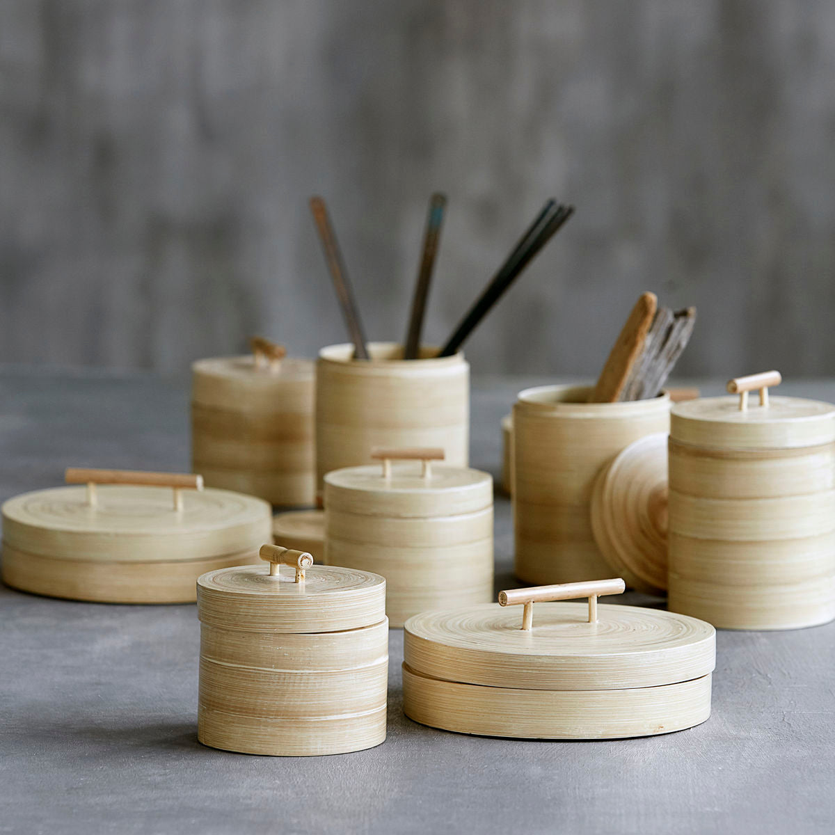 House Doctor Bamboo Storage With Lid in Natural Finish