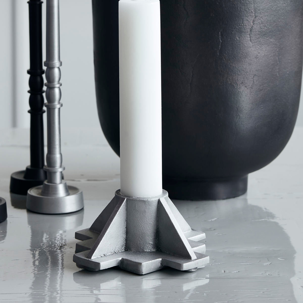 House Doctor Castle Candle Holder With Antique Aluminum Finish