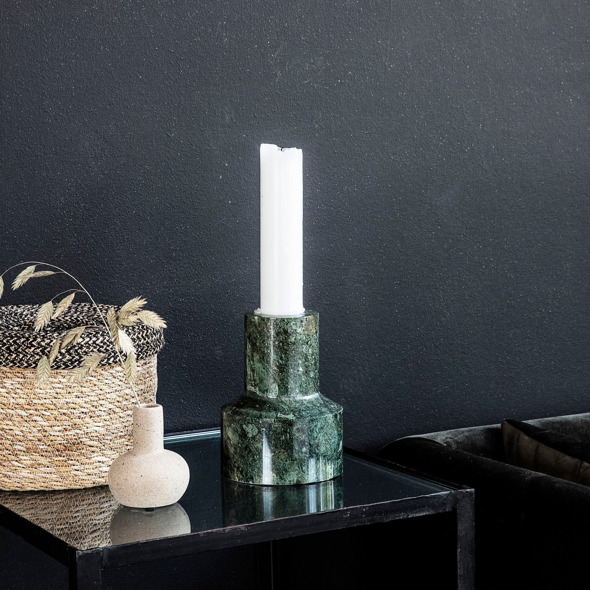 House Doctor Chunk Candle Stand With Green Finish