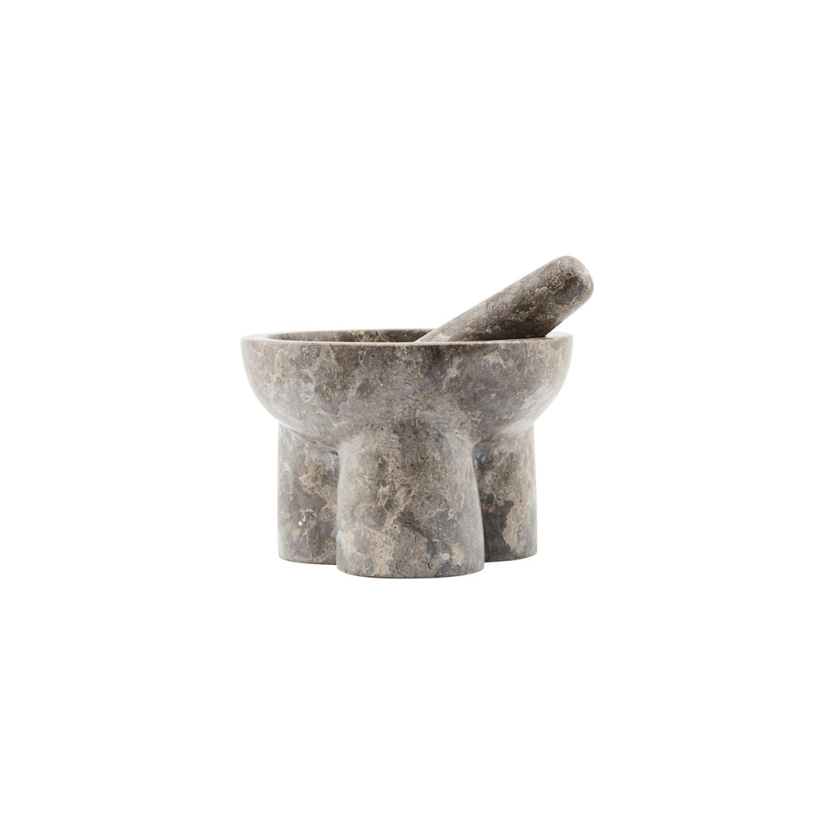 House Doctor Kulti Mortar With Pestle in Grey and Brown Marble Finish