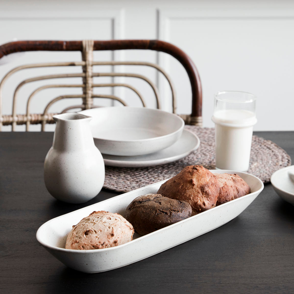 House Doctor Pion Serving Dish in Greyish White Finish