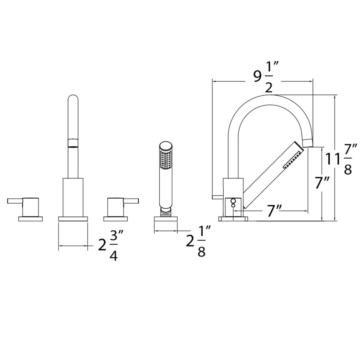 Huntington Brass Euro Matte Black Roman Tub Filler Faucet With Hand Shower