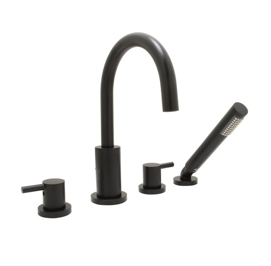 Huntington Brass Euro Matte Black Roman Tub Filler Faucet With Hand Shower