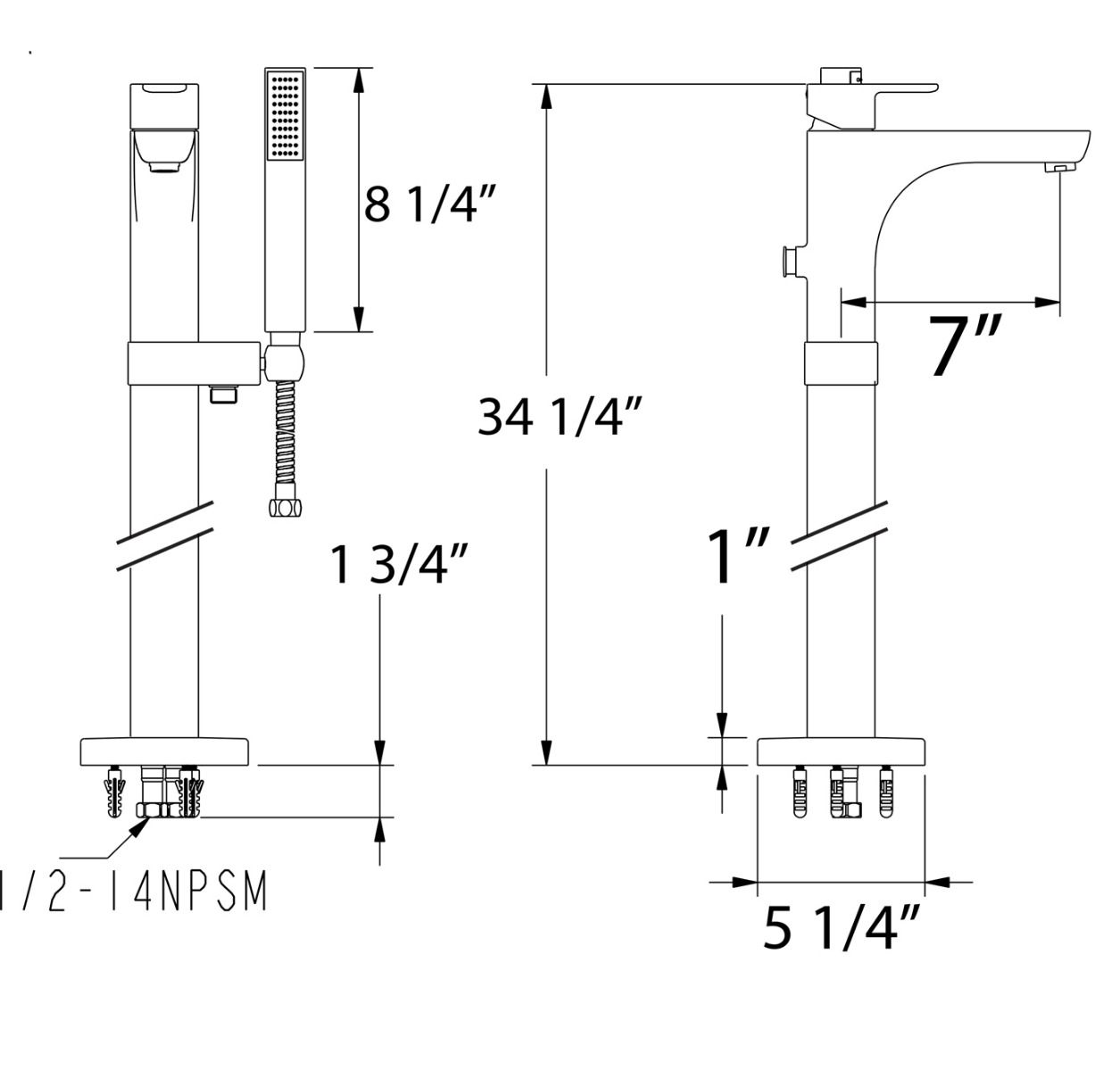 Huntington Brass Matte Black Freestanding Tub Filler Faucet With Hand Shower for Tazio and Sevaun Series