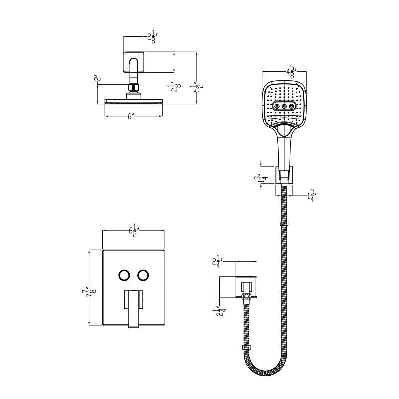 Huntington Brass PVD Satin Brass Square Style Push Button Shower Package