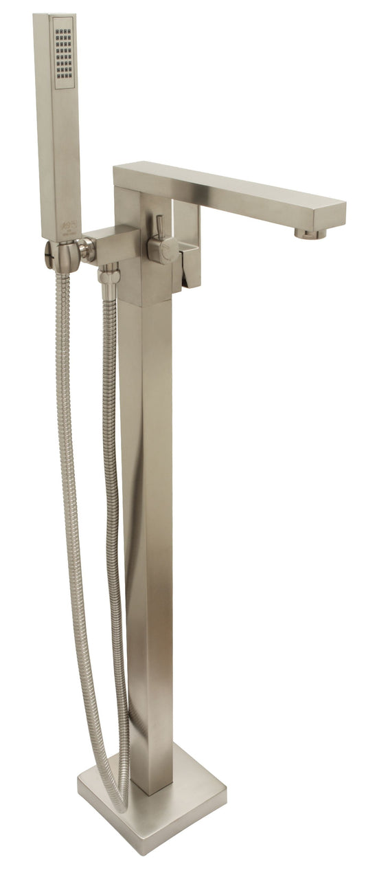 Huntington Brass Razo PVD Satin Nickel Freestanding Roman Bathtub Filler Faucet With Hand Shower