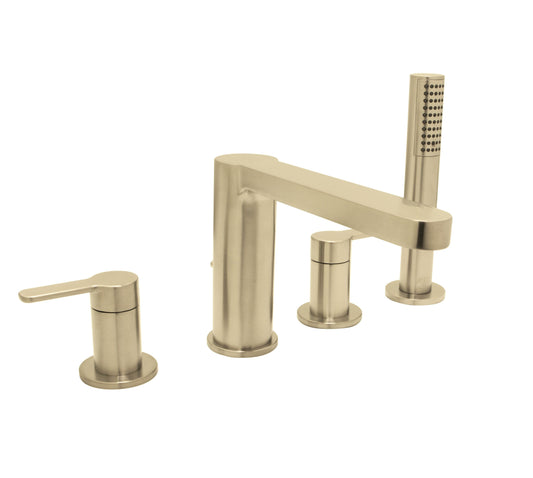 Huntington Brass Tazio Roman PVD Satin Brass Tub Filler Faucet With Pullout Hand Shower