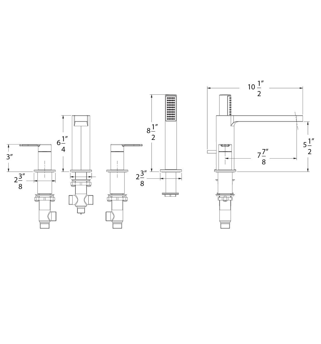 Huntington Brass Tazio Roman PVD Satin Nickel Tub Filler Faucet With Pullout Hand Shower