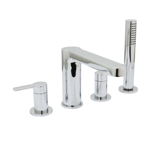 Huntington Brass Tazio Roman PVD Satin Nickel Tub Filler Faucet With Pullout Hand Shower